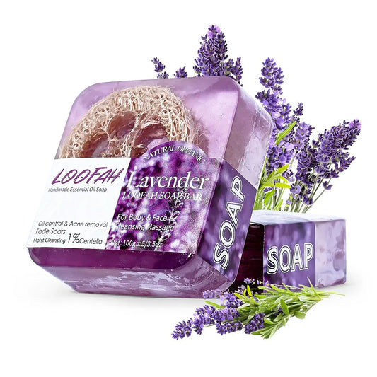 100g Organic Lavender Oil Loofah Soap Natural Lemon Whitening Face Body Wash Bar Loofah Soap