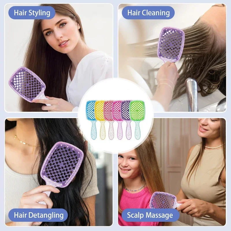 1PCS Colorful Wide Teeth Air Cushion Comb Bakhogold Anti-static Hair Brush with Hollow Design for Scalp Massage
