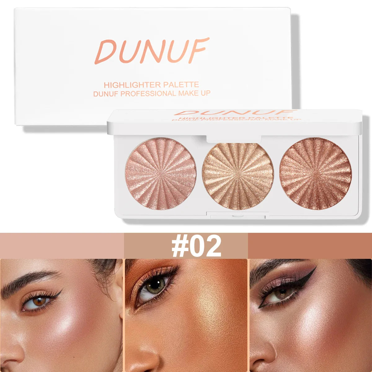 3 Colors Face Glitter Gold Highlighter Palette Makeup Waterproof Shimmer Powder Highlight Face Brighten Contour Body Illuminator