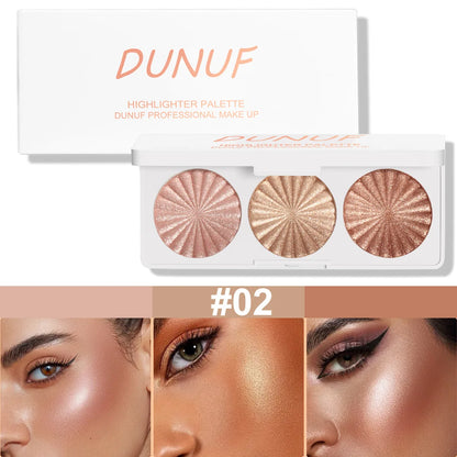 3 Colors Face Glitter Gold Highlighter Palette Makeup Waterproof Shimmer Powder Highlight Face Brighten Contour Body Illuminator