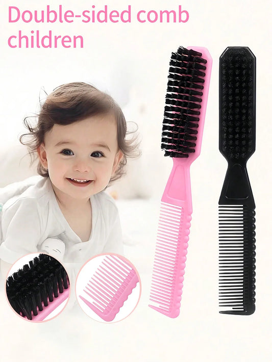 2-In-1 Double-Sided Brush Set, Suitable For Children, Includes Hair Brush And Fine Comb, Ideal For Styling Baby Hair At Home