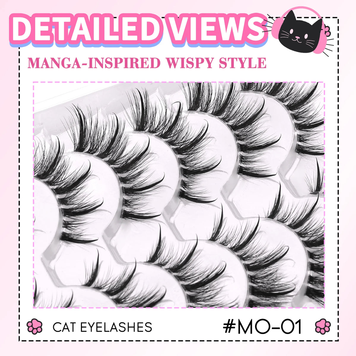 GROINNEYA Manga Eyelashes Natural Spiky Mink Lashes Natural Curl Full Strip Clear Stem Lashes Soft Fake Lashes Extension Makeup