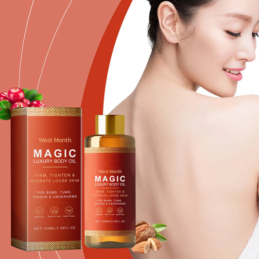 West Month Magic Luxury Body Oil Moisturizing Skin Tightening Lifting Firm Chest Thigh Lift Smooth Rejuvenation Body Massage Oil