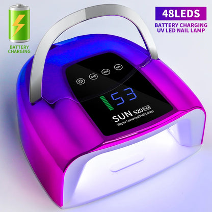 Rechargeable UV LED Nail Art Lamp for Cure Gel Nail Polish 48LEDS Nail Dryer with Motion Sensing Professional Nail Art Tool