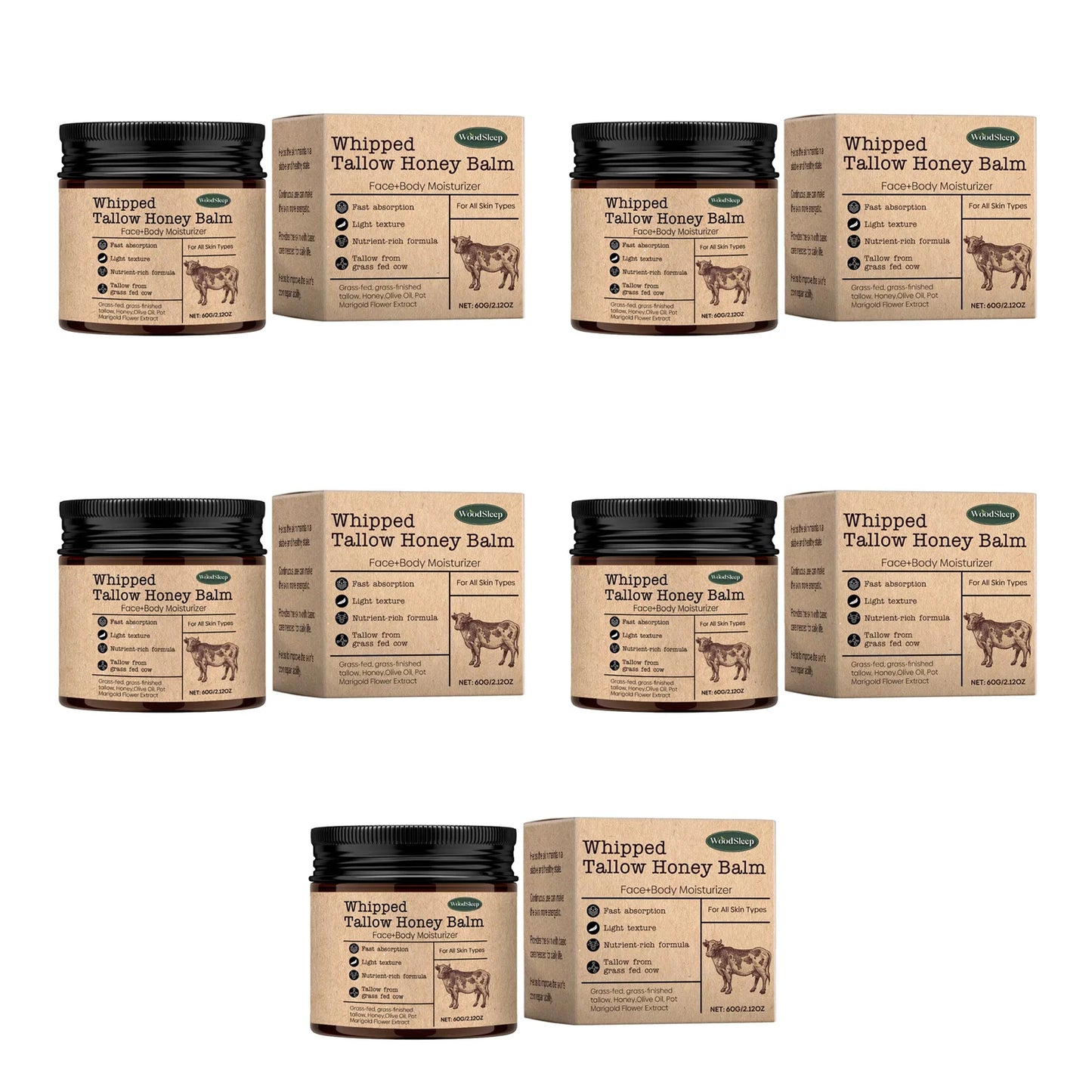 WoodSleep Beef Tallow Paste Deeply Moisturizer Brightening Wrinkle Remover Grass Fed Tallow Wild Honey Face Body Cream Skin Car