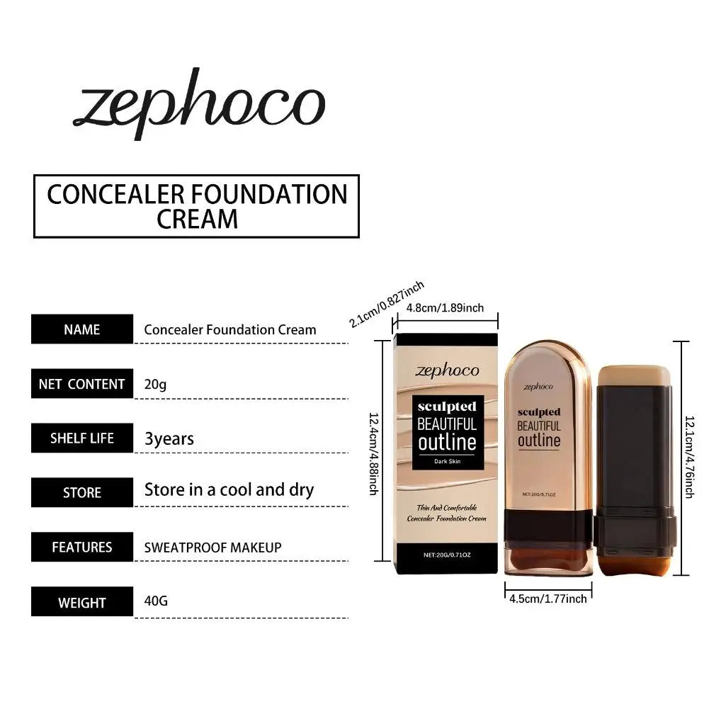20g Zephoco Seulpted Beautiful Outline Foundation Stick Full-effect Concealer Dark Circles Repairing Stick For All Skin Types