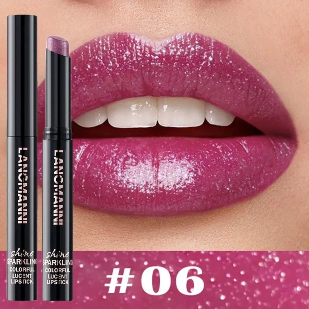 10Color Diamond Glitter Velvet Lipstick Long Lasting Moisturizing Shiny Pearlescent Sexy Red Lipgloss Lip Sticks Makeup Cosmetic