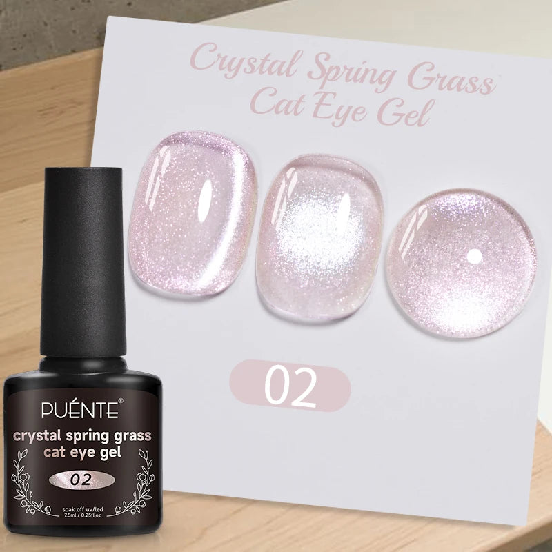 PUENTE 7.5ML Golden Gems Cat Magnetic Gel Nail Polish Pink Brown Blue Colors Golden Glitter Cat Eye Soak Off UV Nail Art Varnish
