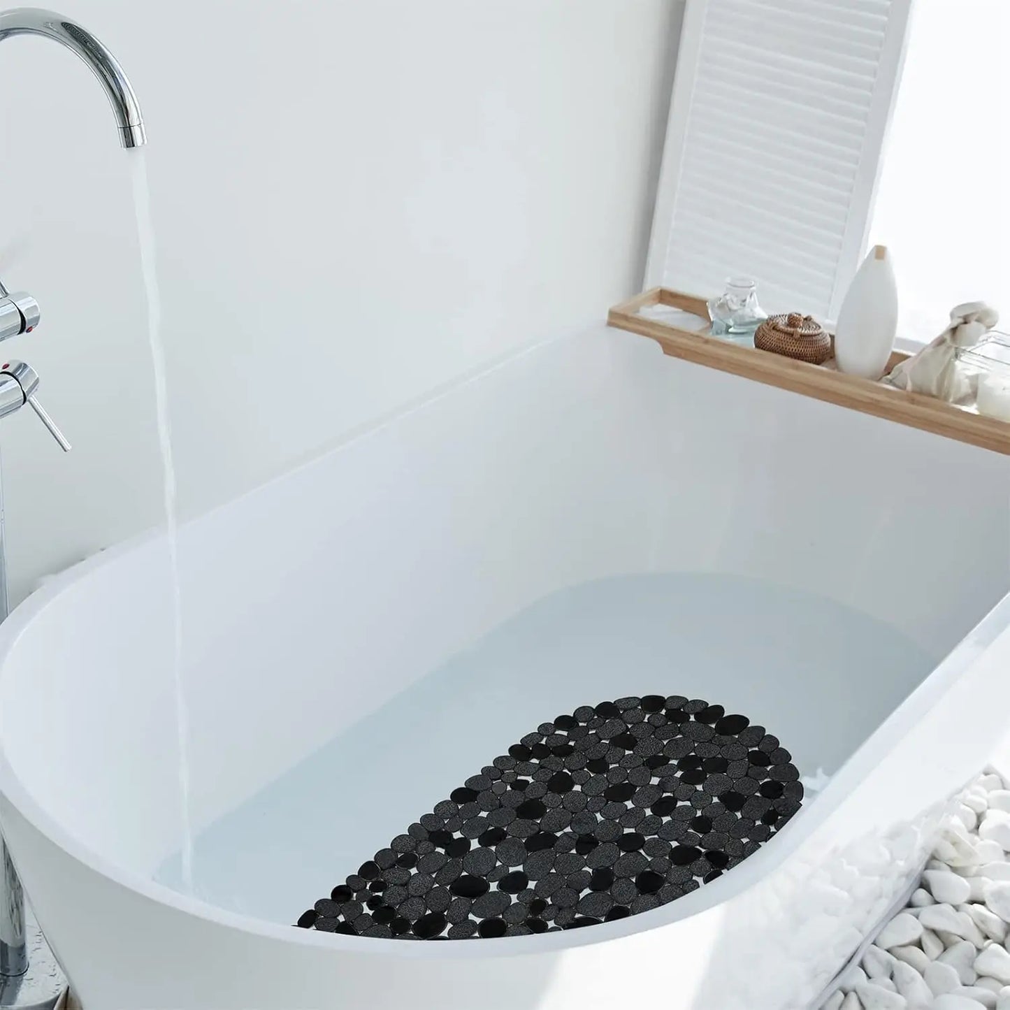 1pc Pebbles Bath Mat for Tub Non-Slip Bathtub Mat with Suction Cups, Drain Holes for Bathroom Showers, Tub, Machine Washable