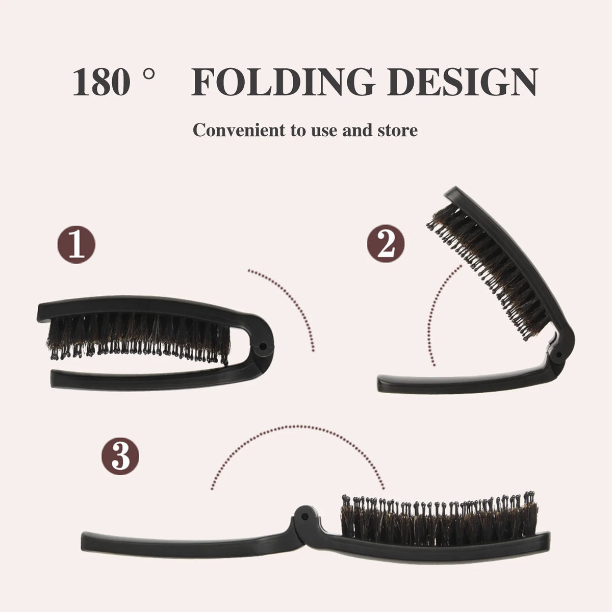Foldable Nylon Bristle Hair Brush For Smoothing Detangling And Volumizing With Portable Design For Travel And Daily Use