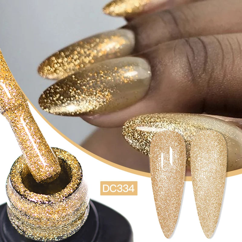 7ml Champagne Gold Sliver Reflective Nail Gel Polish Sparkling Shining Glitter Pink Red Nail Supplies Semi Permanent Gel Varnish
