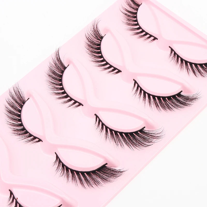 5 Pairs Fluffy False Eyealshes Fox Cat Eye Lashes Winged False Eyelashes Fox Eye Faux Mink Eyelashes Silk Lashes Makeup