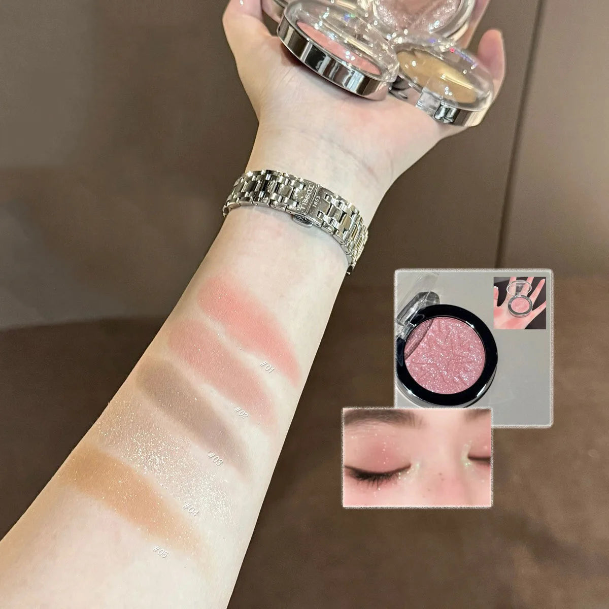 Pink Glitter Eyeshadow Powder Highlighter Monochrome Diamond Shimmer Silkworm Brighten Highgloss Sequins Multi-purpose Makeup