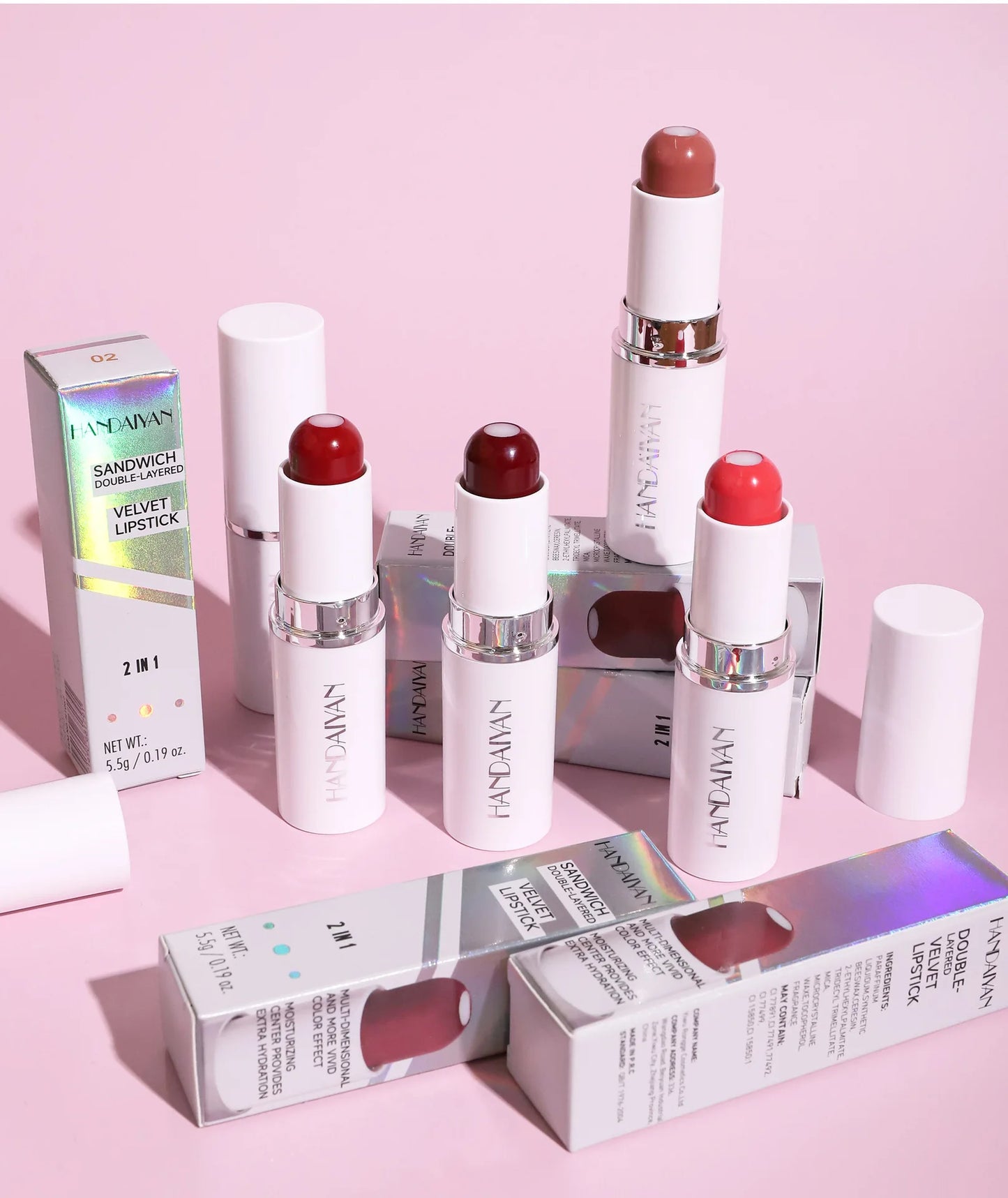 Handaiyan two in one matte lipstick moisturizing sandwich lipstick 8 colors available