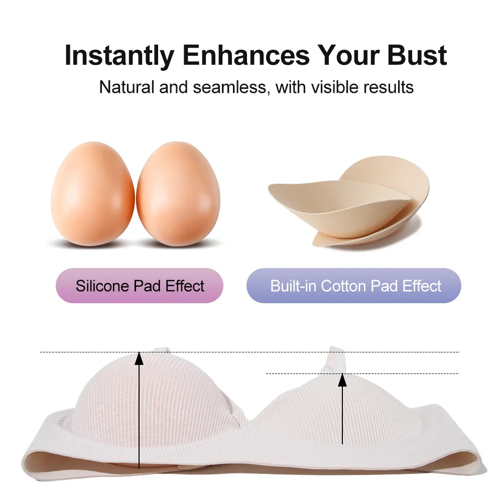 Women's Silicone Fake Boobs Form Underwear 2-In-1 Fake Breasts With Bra For Breast Enlargement Pad Chest Becomes Big