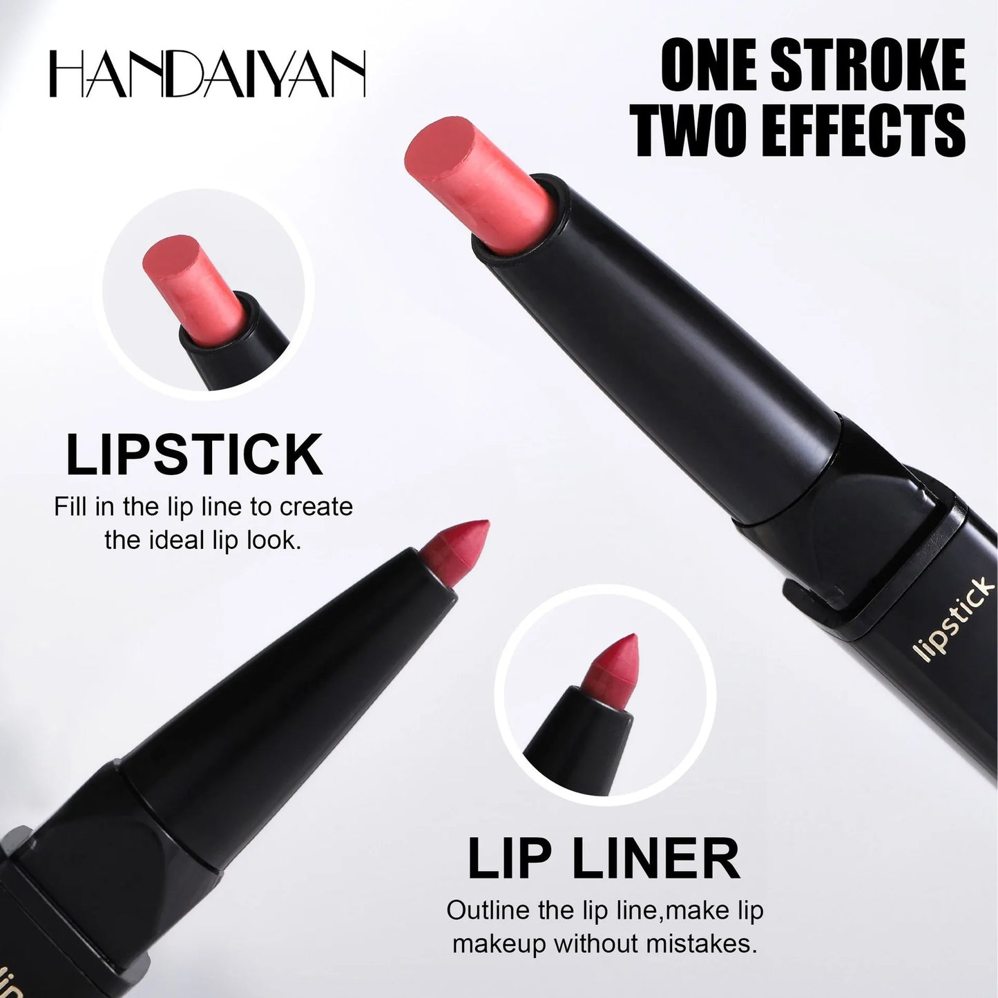 2 In 1 Matte Lipstick Pencil Double Head Lip Liner Pen Red Nude Long Lasting Waterproof Lady Charming Lip Pencil Makeup Tools