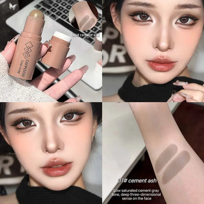 2 In 1 Face Contour Bronzer Stick Face Brighten Highlighter Bar Matte 3D Nose Shadow With Sponge Concealer Cream Makeup Tool