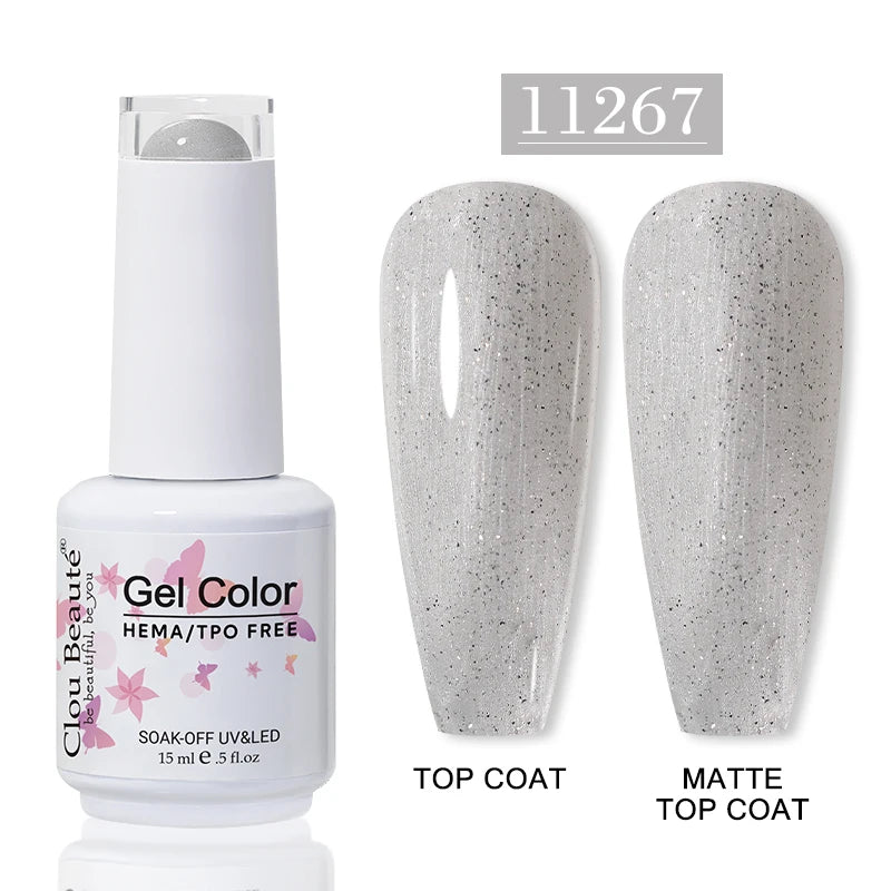 Clou Beaute Glitter Gel Nail Varnishes Winter Color Sparkling Sequins Soak Off UV LED Varnish Nail Art Decoration Base Top Coat