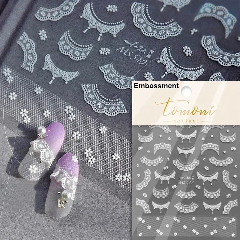 1pcs White 5D Pearl Lace Wave Lines Nail Art Stickers Elegant Exquisite Nail Decoration Decals DIY Self Adhesive Transfer Slider