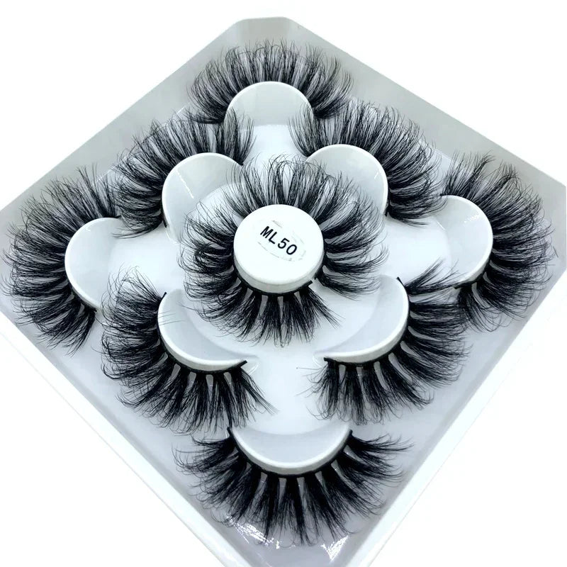 AMSDCN 5 Pairs 3d Mink Dramatic Volume Lashes Bulk Faux Thick Long Wispy Natural Mink Lashes Pack Short Wholesales Natural False