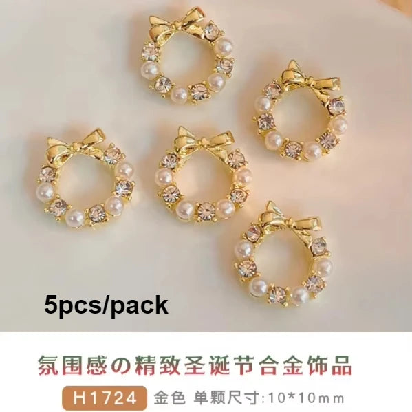 Flat Pearl Wreath Star Bowknot Butterfly Rhinestones Christmas Koi Metal Alloy Jewelry Nail Art Decorations Manicure Accessories