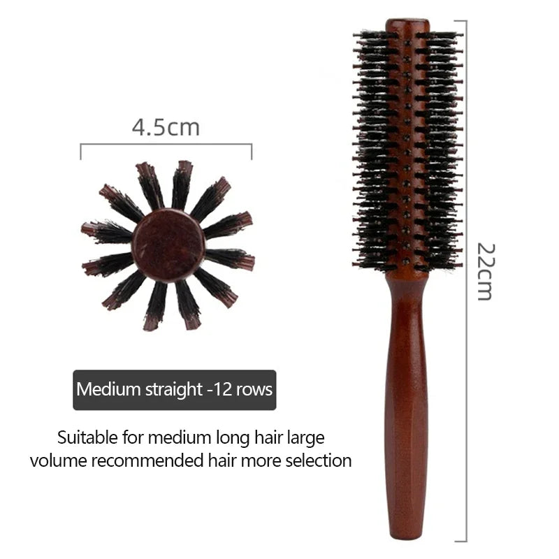 Boar Bristle Round Hair Brush Set Nylon Pin Wooden Handle for Straightening Curling Volumizing Detangling  Salon Styling Tools