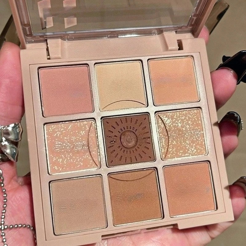 Oat Milk Coffee Earth Tone Eye Shadow Low-saturation Matte Highlight Powder Blusher Contouring Palette Nine-color Eye Shadow