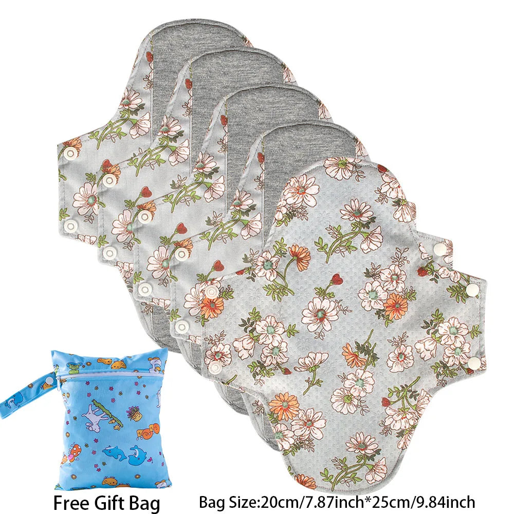BIAI 5PCS Anti-slip Graphene Sanitary Pads With Wet Bag Reusable Care Pads Breathable Maternity Menstrual Pads For Women 20*23CM