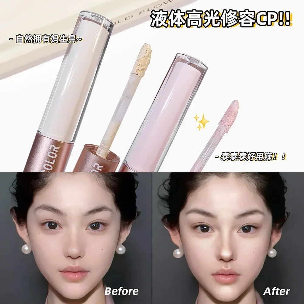 Dual-End Liquid Highlighter Pen, Skin Brightening & Contouring Stick, Natural Contour, Long-Lasting, Waterproof