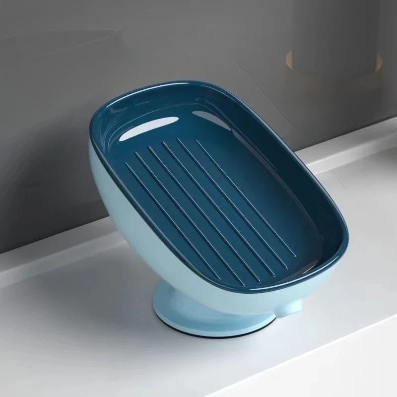 2-in-1 Bathroom Soap Holder with Suction Cups, Countertop Self Draining Soap Dish, Dual Storage for Round Square Large Soap