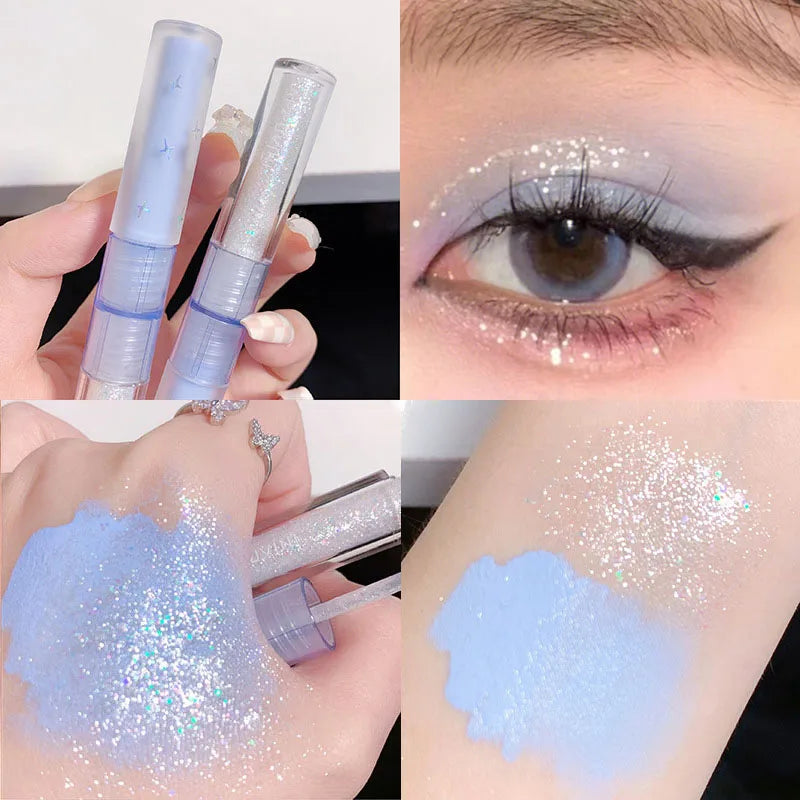 2 in 1 Blue Liquid Eye Shadow Matte Sequins Pearlescent Eye Makeup Lying Silkworm Brightening Droplet Tear Makeup Beauty Tools