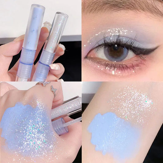 2 in 1 Blue Liquid Eye Shadow Matte Sequins Pearlescent Eye Makeup Lying Silkworm Brightening Droplet Tear Makeup Beauty Tools