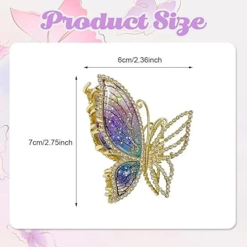 Starry Purple Gradient Rhinestone Shark Hair Clip, Resin Winged Butterfly Hair Claw, Stylish Exquisite Butterfly Claw Clip.
