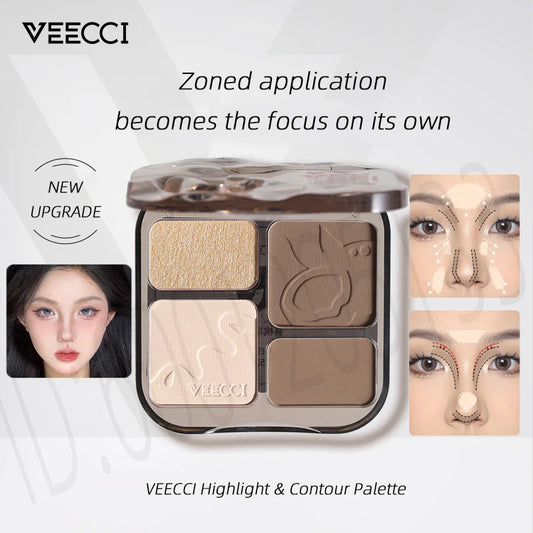 VEECCI Highlighters Bronzers Makeup Palette Matte Shimmer Natural Three-dimensional Nose Contour Powder Palet Chinese Cosmetics
