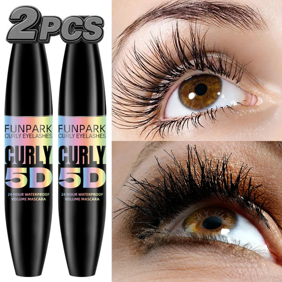 2pcs 5D Eye Black Mascara Waterproof Lengthens Eyelashes Extension Silk Fiber Mascara Long Lasting Eye Makeup for Women Cosmetic Korean Beauty