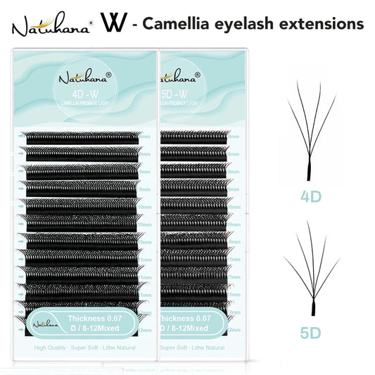 NATUHANA Camellia W Lashes 3D 4D 5D Wispy Volume Fans Eyelash Extensions C D L LU Curl Soft Lightweight Natural False Lashes