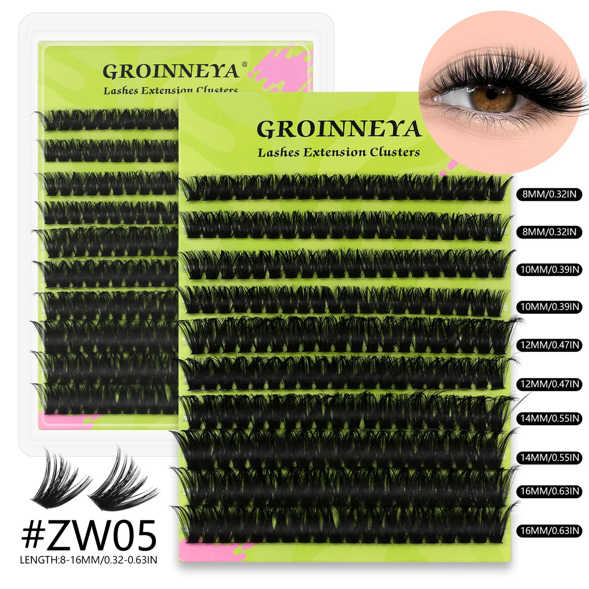 GROINNEYA Lashes Clusters 8-16mm Fluffy Volume Clusters Lashes 80D Faux Mink Eyelashes Cluster Natural Thick False Eyelashes