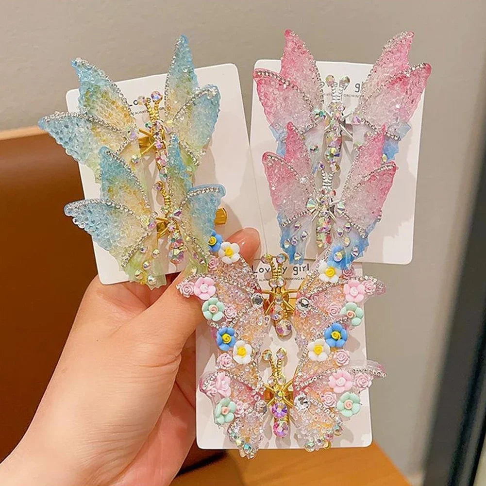 Three-dimensional Rhinestone Butterfly Hairpin Multicoloured Moving Wings Hair Clip Headwear Hair Accessories for Children