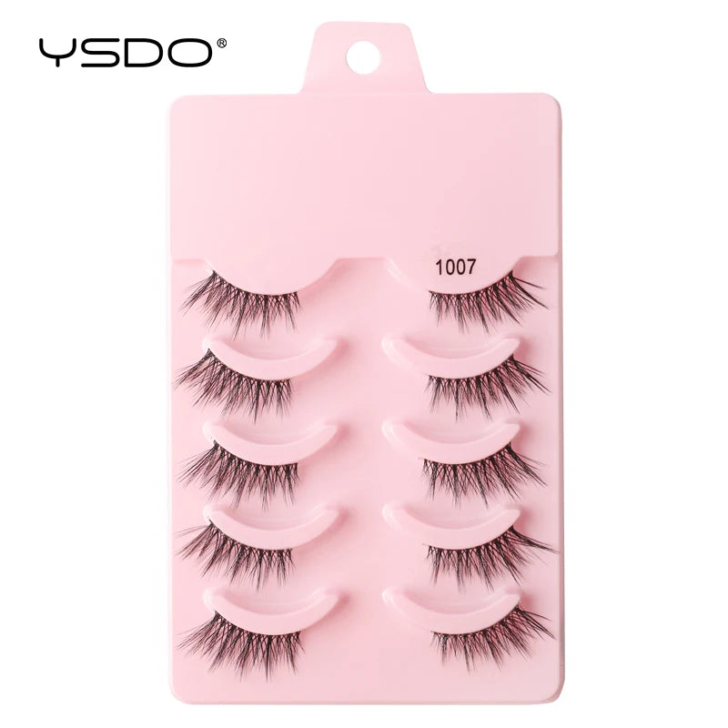 YSDO 5/10 Pairs Half Lashes Cat Eyelashes Soft Natural Clear Band False Lashes Natural Wispy Faux 3d Mink Eyelashes Makeup Tools