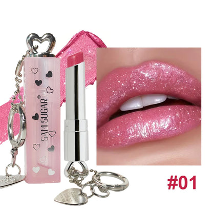 Velvet Lipstick Metallic Shine Long Lasting Moisturizing No Grainy Highly Pigmented 3D Diamond Glitter Heart Love Lipstick