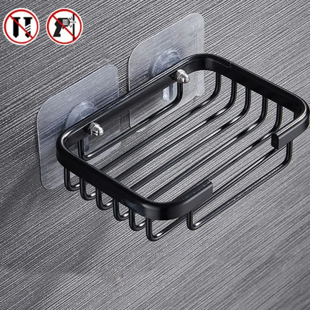 Quality Wall Mounted Soap Dish Self-adhesive Drill Free Metal Soap Holder Hollow Type Aluminum Soap Storage Rack Bathroom