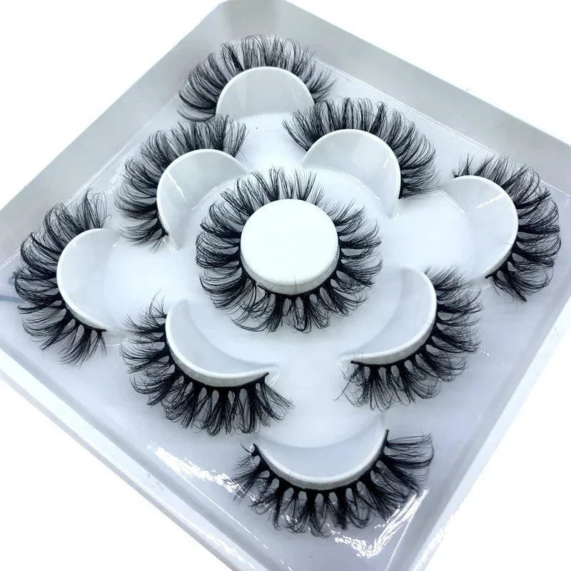 AMSDCN 5 Pairs 3d Mink Dramatic Volume Lashes Bulk Faux Thick Long Wispy Natural Mink Lashes Pack Short Wholesales Natural False