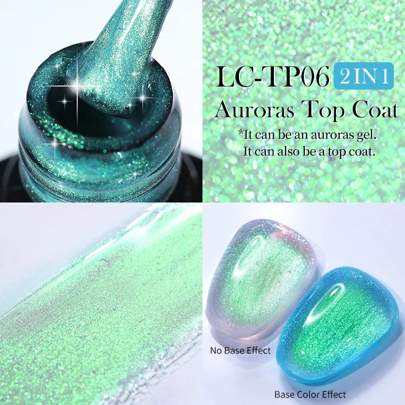 LILYCUTE 7ML 2 IN 1 Auroras Top Coat Glitter Pink Purple Auroras Laser Gel Nail Polish DIY Semi Permanent Soak Off Nail Art
