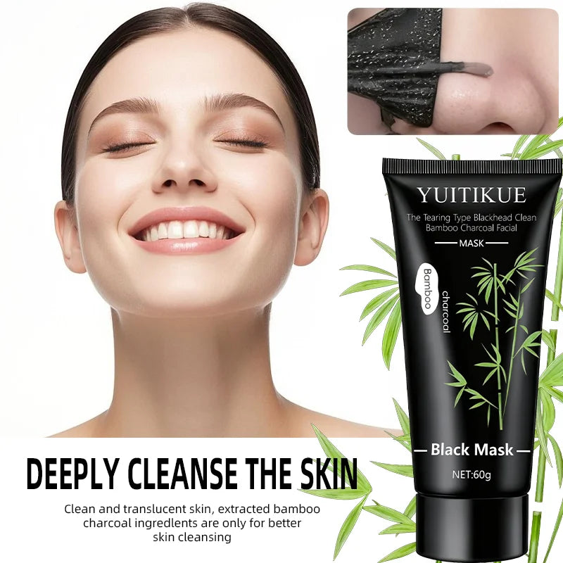 YUITIKUE Bamboo Charcoal Black Mask 60g - Tearing Type Deep Cleanse, Blackhead Removal for Clear Skin