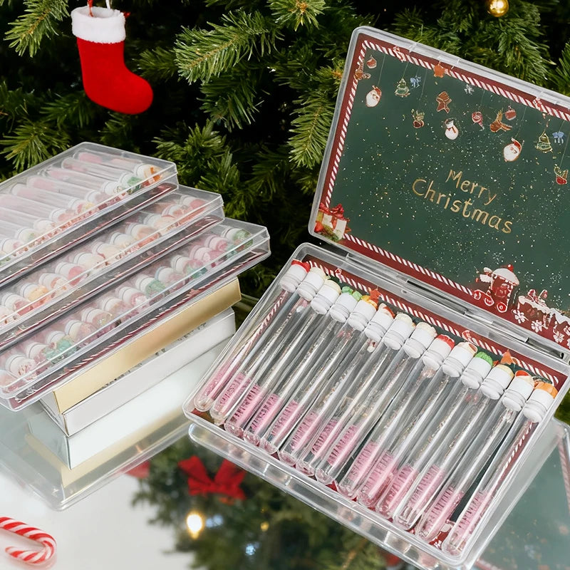 14pcs Gift Box Christmas Mascara Eyelash Brushes Set - Santa Snowflake Design Mascara Wand Makeup Brushes, Travel Eyelash Brush