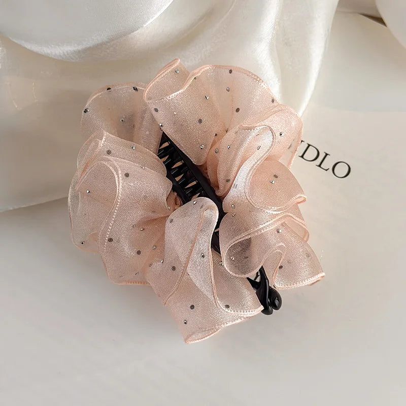 Delicate Sweet Rhinestone Mesh Banana Clip for Women - Versatile Vertical Clip 2026 New Style High Ponytail Hair Clip