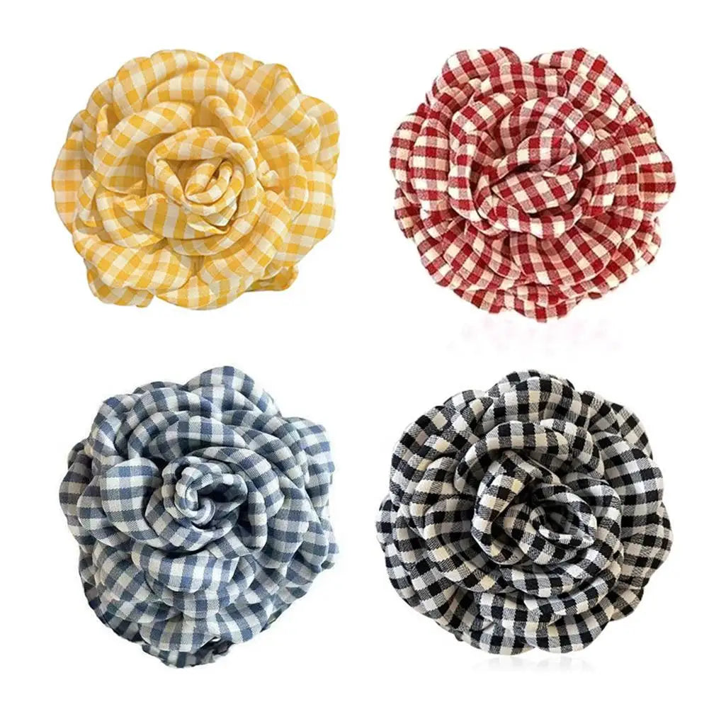 2025 New Grid Hair Claw Women's Gripper Korean Version Flower Hairpin Yellow Rose Exquisite Grab Clip Hair Accessory For Girls