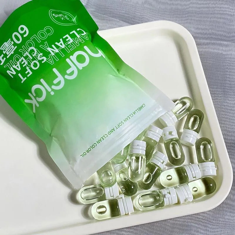 7/10/30 Capsules of Green Cleansing and Makeup Remover Oil, Emulsified, Refreshing, Mild, Non-Irritating, Portable for Travel