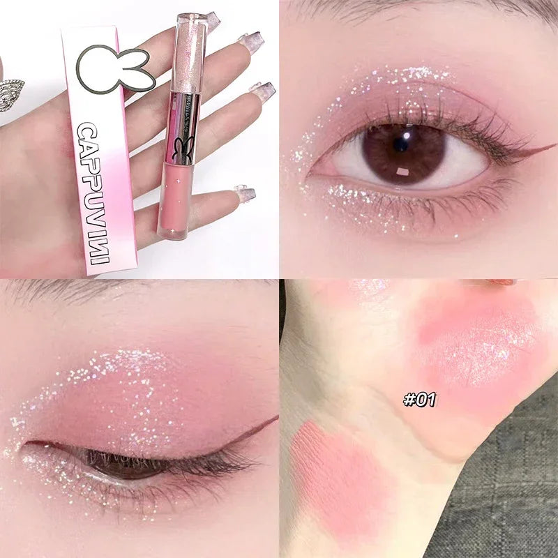 3pcs/1pcs Double Head Liquid Eyeshadow Pretty Cyan Blue Glitter Diamond Eye Shadow Shimmer Matte Natural Waterproof Eye Makeup