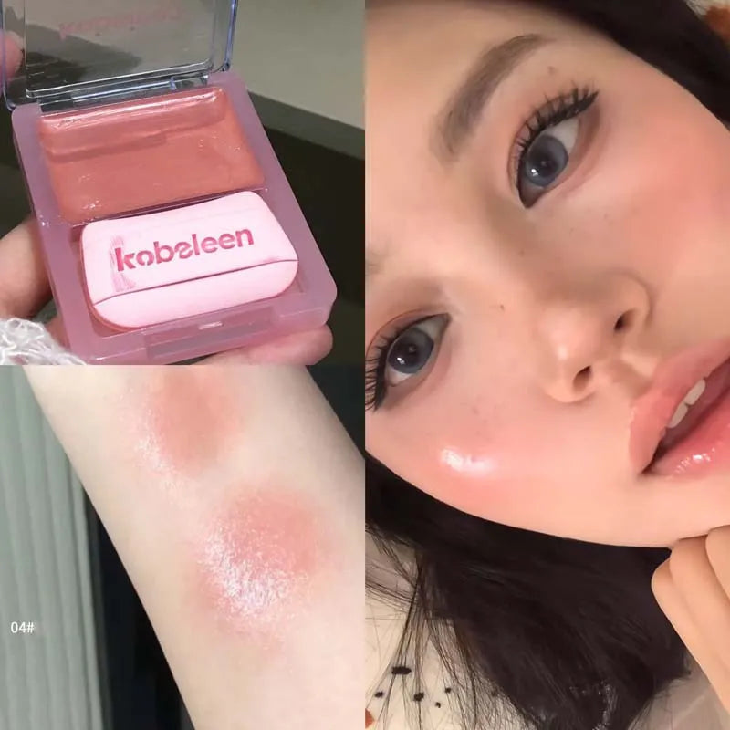 Orange Pink Blusher Plate with Puff Water Gloss Blush Cream Makeup Lasting Moisturizing Cheek Tint Rouge Portable Blush Cosmetic